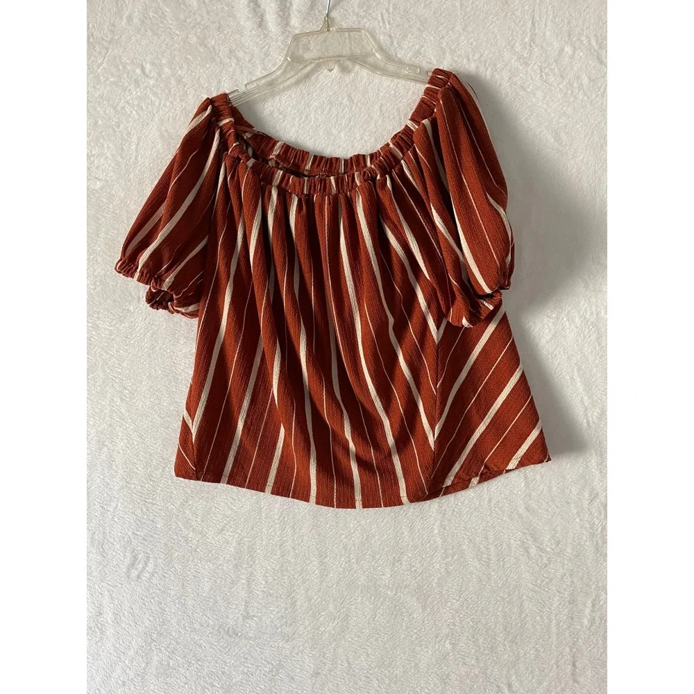 Anthropologie Eloise Striped Off The Shoulder Puff Sleeve Boho Blouse Top Sz XS